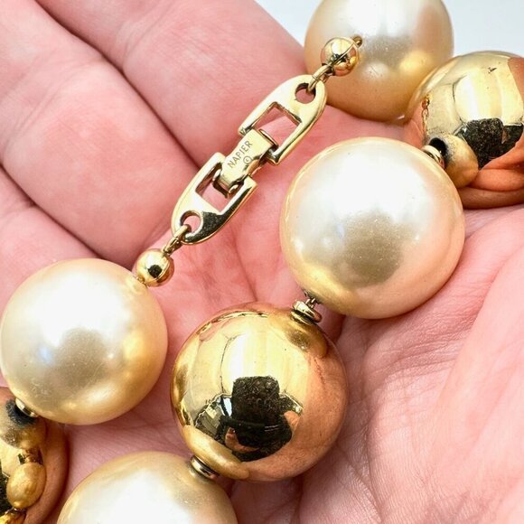 Vintage Napier Womens Glass Pearl Gold Tone Large Bead Choker Statement Necklace - Picture 6 of 6